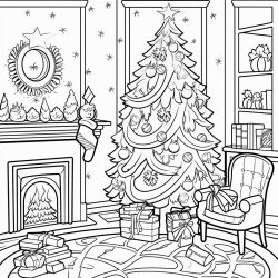 cozy christmas winter coloring book page no colors black and bold lines