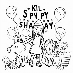 a coloring page that says happy 4th birthday skylar in the middle with unicorns