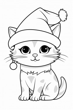 cute cat in christmas hat with holly sprig