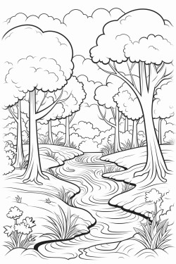 a cute enchanted forest  coloring bookvector white background black and white black drawing