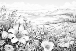 purple field of flowers with blue sky and close