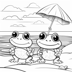 kawai two frogs at beach scene