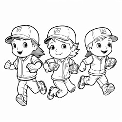 little baseball players running the bases with laptops and tools in hand