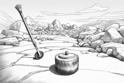 curling ice surface with close up of rock and broom
