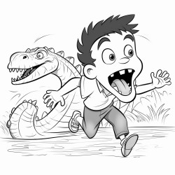 terrified boy running from a mean crocodile