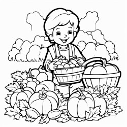 autumn harvest bounty a character harvesting pumpkins apples and squash from a bountiful autumn garden