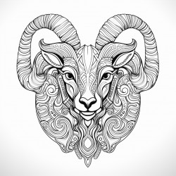 ibex with mandala patterns thick black outlie detailed