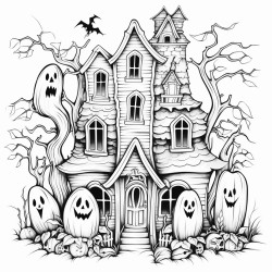 a fun nottooscary haunted house with friendly ghosts waving from the windows