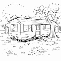 abandoned caravane in front of abandoned house