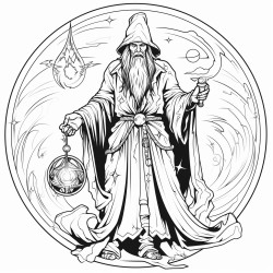 a sorcerer with a staff summoning dark magic in a ritual circle