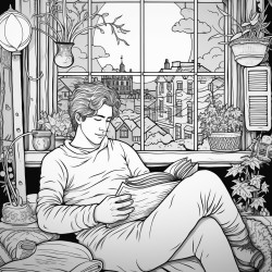 dibuja a un chico de 17 aos mirando ansiosamente a su laptop de fondo libros una ventana que muestra la noche