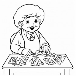 granny making cookies in the shape of triangles