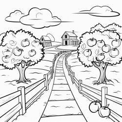 apple orchard on both sides of a road