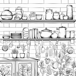 kitchen with tiles wall with utensils