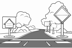 traffic signs on the side of the road such as a stop sign and a detour sign