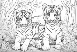 tigers cubs playing in a forest
