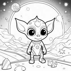 a cartoon pigi in a space with alien