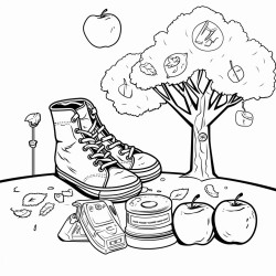 park with 4 pieces of garbage hidden in the park an apple core old boot used pop can and candy wrapper