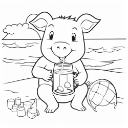 pig enjoying a lemonade at the beacg