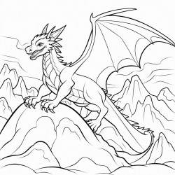 a ferocious dragon flying over snowy mountains
