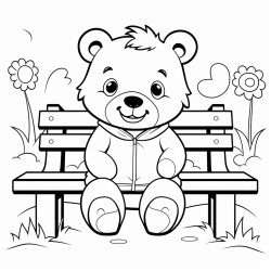 simple cute bear siting on a park bench at the park