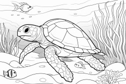 a sea turtle sleeps on coral reef and is embraced gently by sleepy octopus