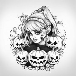dark animation of two girls wearing pumpkin heads one holding a females head in her hands