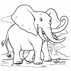 a big happy elephant with a raised trunk
