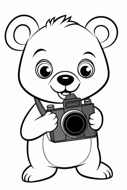 bear holding a camera