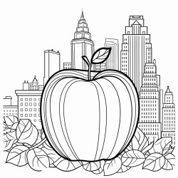 big apple with windows minimalistic style easy to color in
