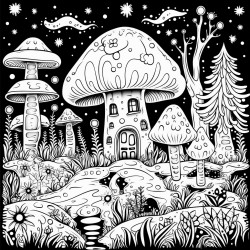 a magical forest with glowing mushrooms fireflies and mysterious creatures