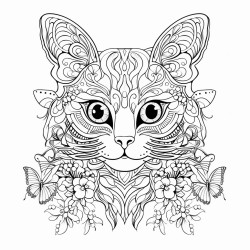 detailed cat with butterfly