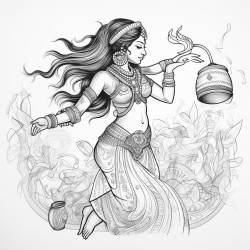 indian women dancing with pot in her head colourful 涂色页