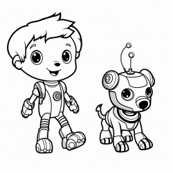 a cute robot walking a robotic dog