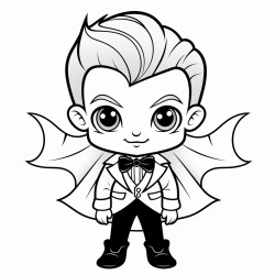 halloween themed coloring page with a cute vampire with a bow