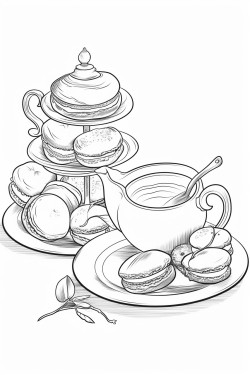 afternoon tea with macarons and croissant