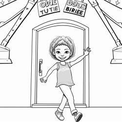 a dancer in a studio with a welcome back sign