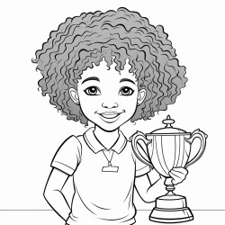 african american cute girl winning a trophy smiling at her audience