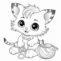 cute cat playing with a ball of yarn