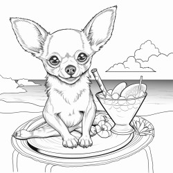 chihuahua drinking a margarita on the beach