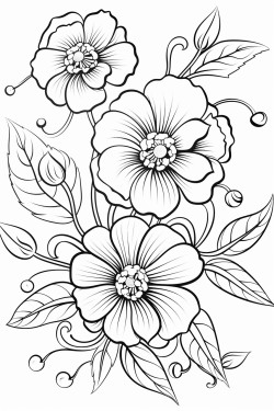 a cute floral harmony coloring book vector white background black and white black drawing coloring page