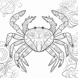 create giant crab with mandala pattern on it and nature art in back ground and sides