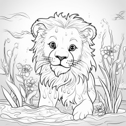 lion in the water