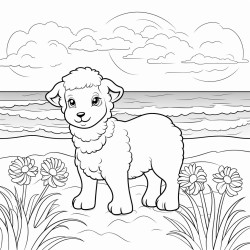 divinely the fluffy lamb is at the beach