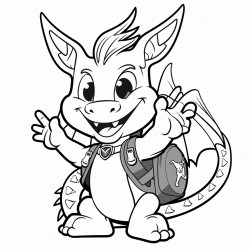 dragon with a backpack giving a peace sign