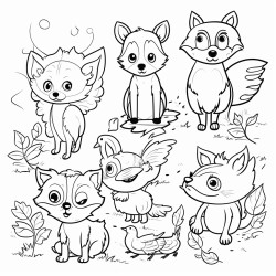 autum wood land animals