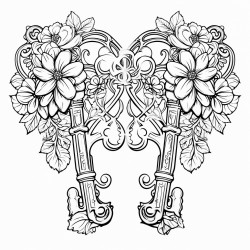 skelton keys with a victorian detailed floral and heart and butterfly  backround