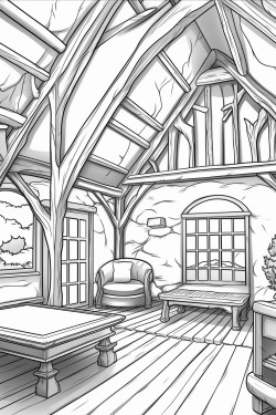 simple outline of exposed wooden beams running across the ceiling adding a touch of countryside charm minimum detailed