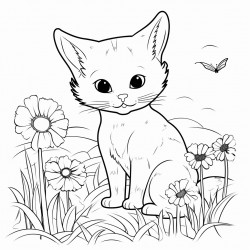 cat playing if field of flowers