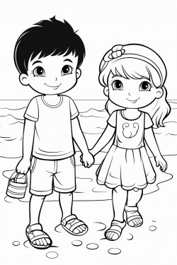 girl and boy playing at the beach